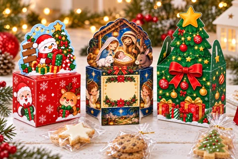 Simulación de las cajitas de Navidad armadas